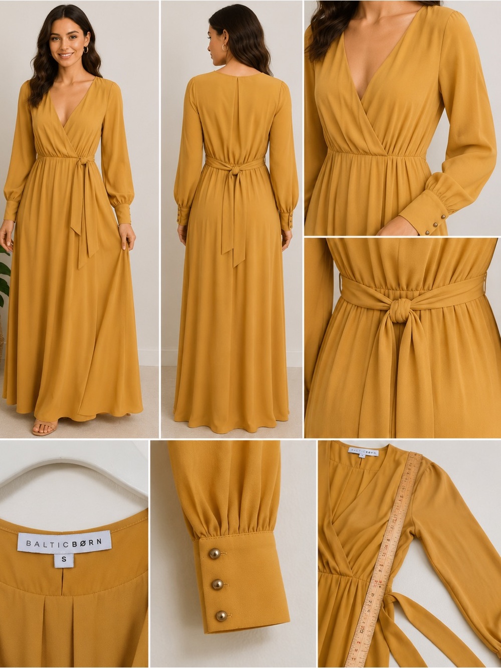Baltic Born Mustard Yellow Long Sleeve Maxi Wrap Dress